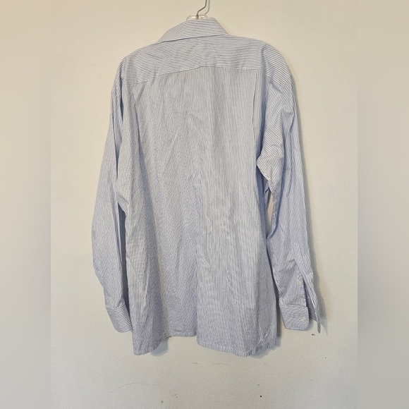 HOLLAND & SHERRY Blue and White Casual Button Down Shirt with Pointed Collar - Picture 4 of 6